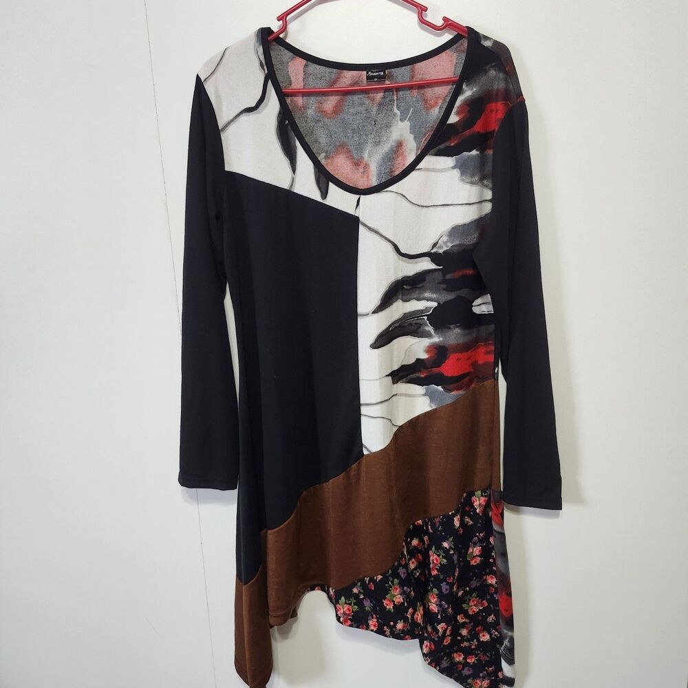 Highness Women 1X Asymmetrical Tunic Dress Art Wear Patchwork Lagenlook